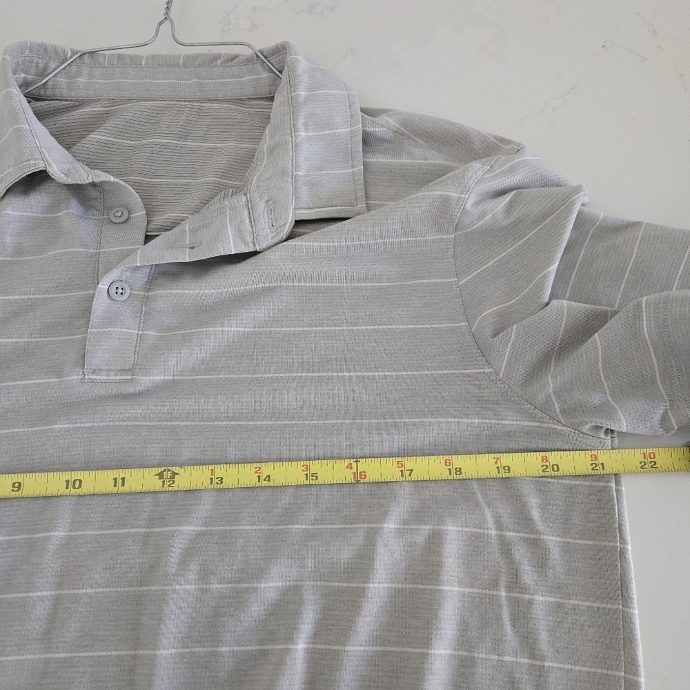 Lululemon Evolution Polo Shirt Gray Stripe Heathered Sea Salt Nimbus Size Large - Picture 8 of 8